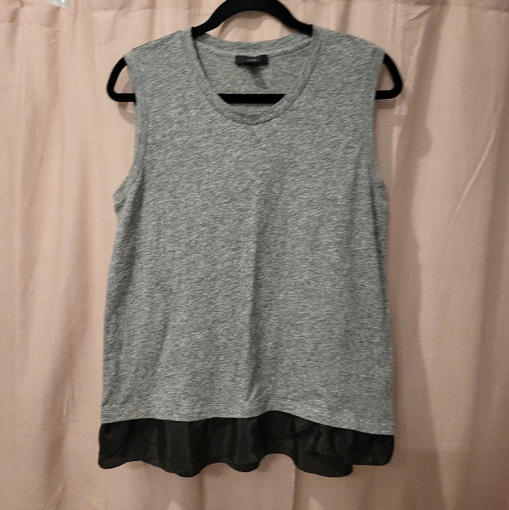 J. Crew Grey Knit Tank with Black Sheer Hem